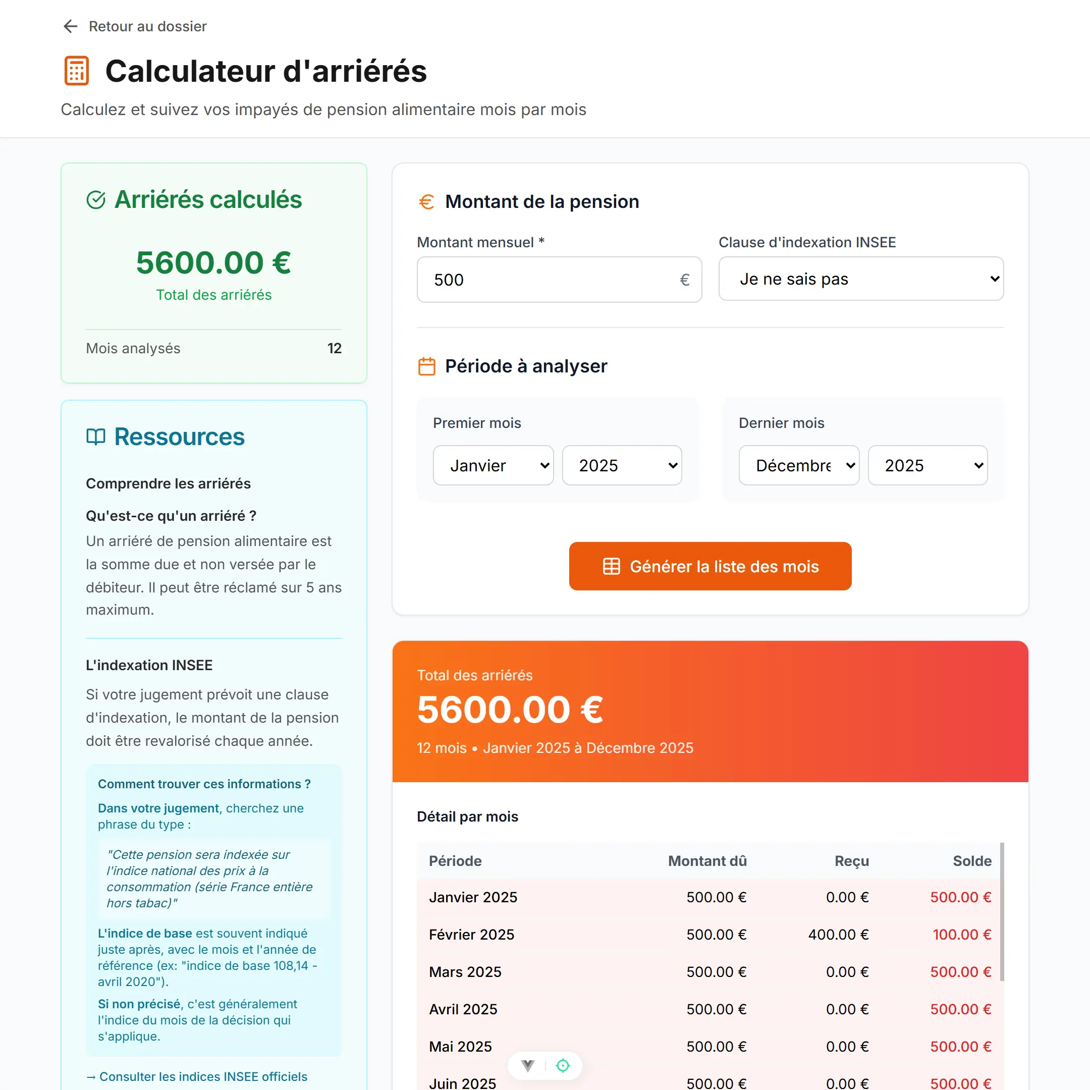 Capture d'écran Famileasy - Calculez vos arriérés de pension